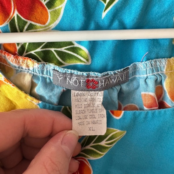 Y Not Hawaii Short Sleeve Floral Print Dress Size XL Blue Yellow Orange Green - Picture 5 of 5